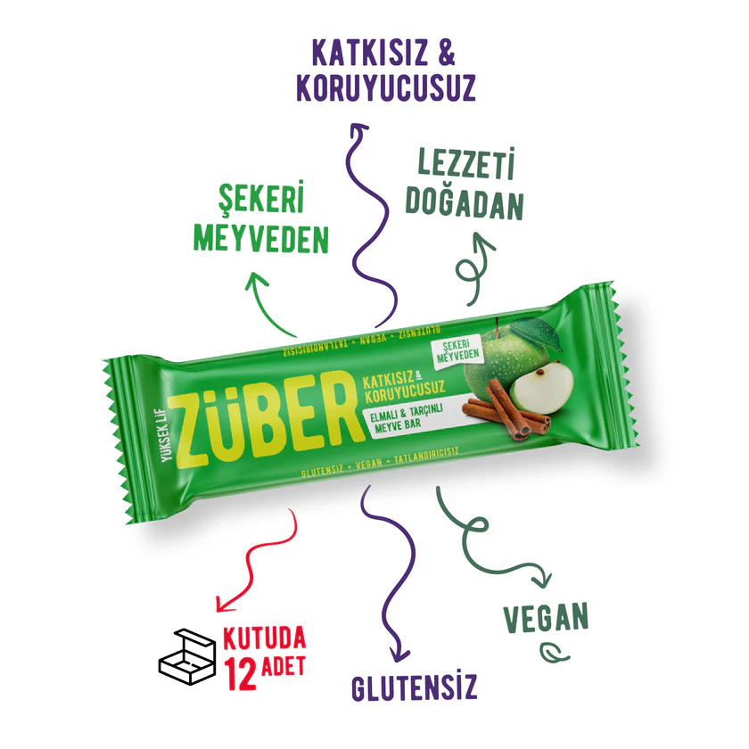 Züber Elmalı ve Tarçınlı Meyve Bar 40gr (glutensiz, vegan)