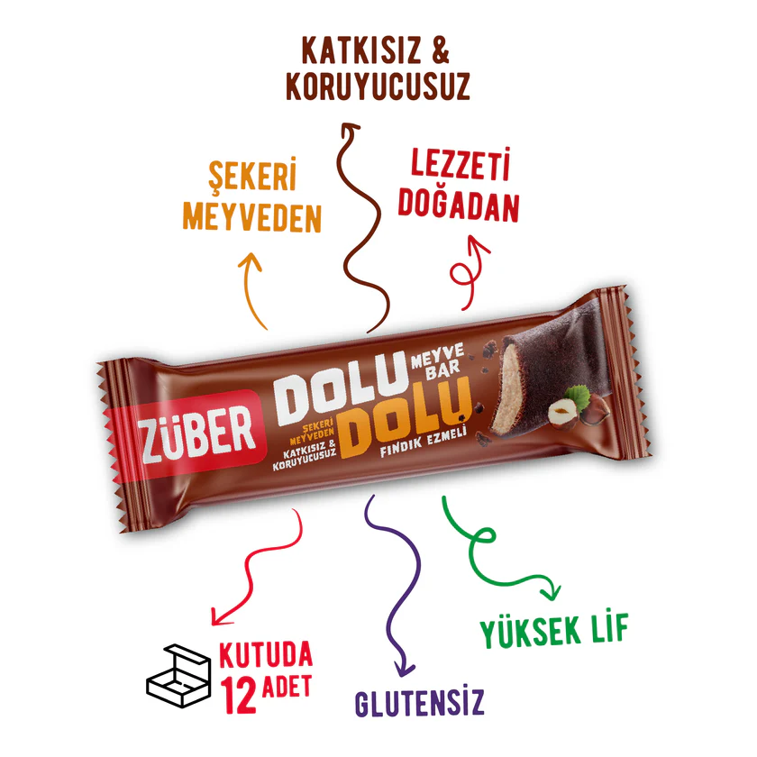 Züber Dolu Dolu Fındık Ezmeli Meyve Bar 30gr (glutensiz)