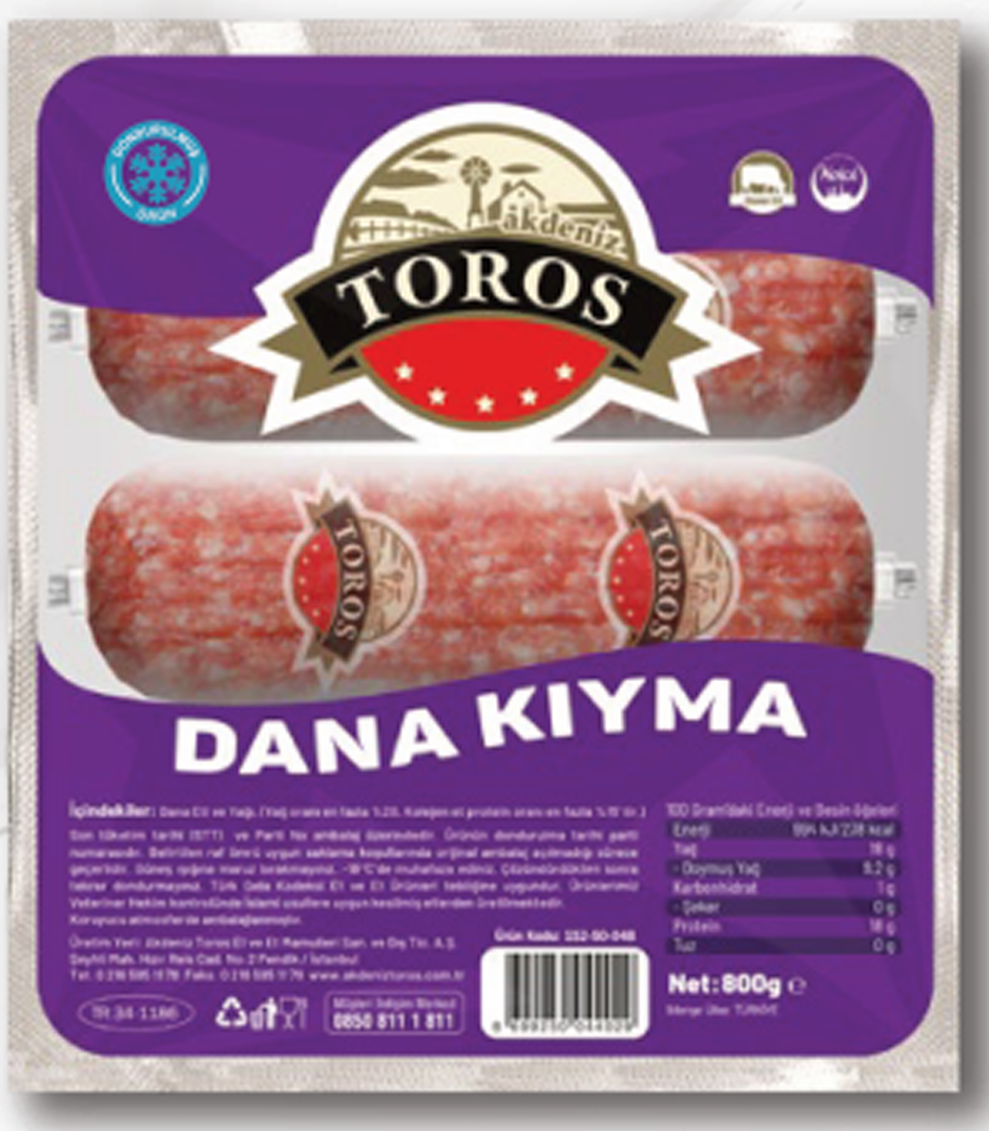 Akdeniz Toros Dana Kıyma 800 Gr (Dondurulmuş)